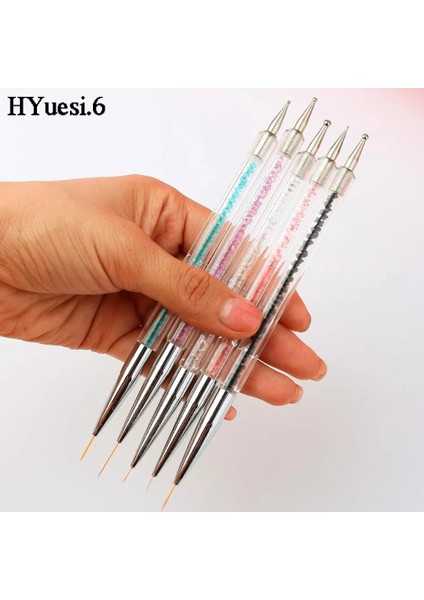 E 5 Adet/takım 2 In 1 Çift Uçlu Nail Art Liner Fırçalar Kristal Saplı Profesyonel Uv Jel Süsleyen Boyama Çizim Kalemi Dıy Araçları (Yurt Dışından)