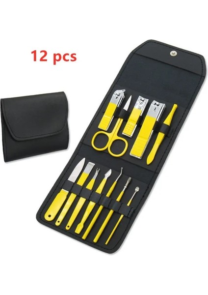12 Adet Sarı Profesyonel Makas Seti Tırnak Makası Paslanmaz Çelik Tırnak Kesici Manikür Seti Taşınabilir Kiti Seti Çivi Makyaj Bakım Aracı (Yurt Dışından)
