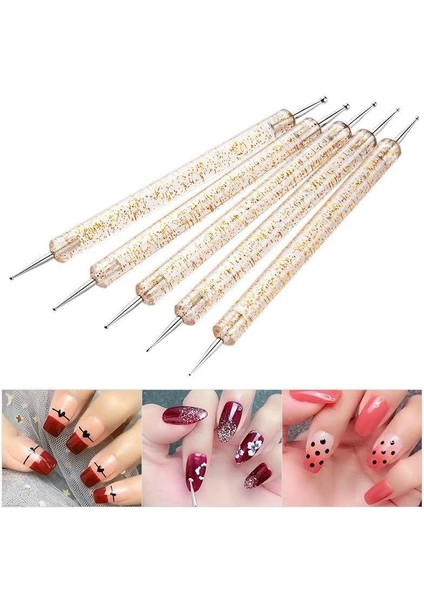 05 5 Adet/takım Nail Art Süsleyen Kalem Rhinestones Nokta Boyama Manikür Uv Jel Aracı 2 Yollu Çift Kafa Tırnak Matkap Glitter Kolu (Yurt Dışından)