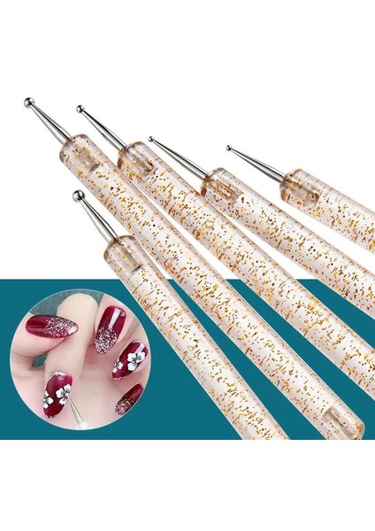 05 5 Adet/takım Nail Art Süsleyen Kalem Rhinestones Nokta Boyama Manikür Uv Jel Aracı 2 Yollu Çift Kafa Tırnak Matkap Glitter Kolu (Yurt Dışından)