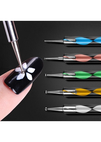 No.21 5 Adet Renkli Çift Uçlu Akrilik Çelik Süsleyen Kalem Rhinestones Seçici Toplama Tırnak Resim Fırçası Kabartma Vida Girdap Çıtçıt Noktalayıcı (Yurt Dışından) indirimleri