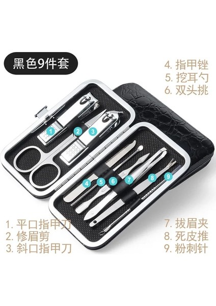 9 Adet Siyah 8/11/19 Adet Manikür Kesiciler Tırnak Makası Seti Paslanmaz Çelik Kulak Kaşık Tırnak Makası Pedikür Ölü Cilt Temizleme Araçları (Yurt Dışından)