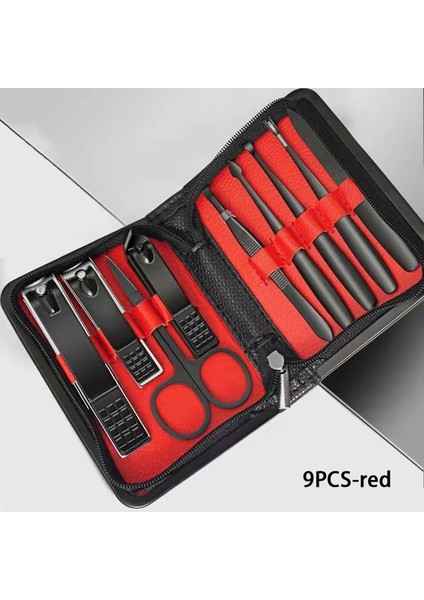 9pcs-Kırmızı Paslanmaz Çelik Tırnak Makası Seti Manikür Kesiciler Cımbız Makas Çok Fonksiyonlu Günlük El Bakım Araçları Taşınabilir Seyahat (Yurt Dışından)