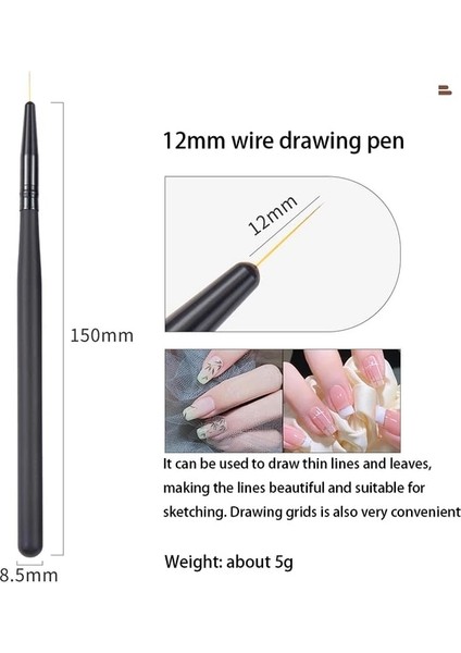 12MM Tırnak Çizim Tel Fırça 6 Parça Masif Ahşap Çubuk Hattı Çivi Sanat Aracı Dıy Boya Tutkal Kalem Tüm Manikür Stilist Malzemeleri Aksesuarları (Yurt Dışından)