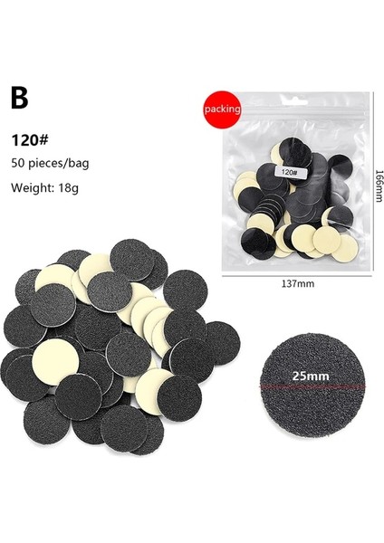 B 50 Adet 25MM Çap Ayak Törpü Ayak Dosya Mandrel Ayak Zımpara Kağıdı Pedikür Cilalı Zımpara Halkası Pedikür Araçları (Yurt Dışından)