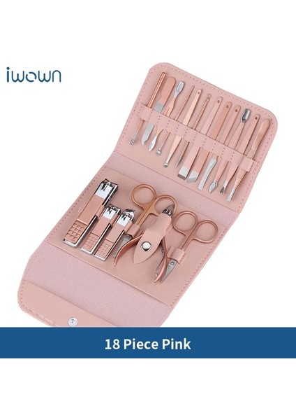 18 Adet Pembe Profesyonel Makas Seti Tırnak Makası Paslanmaz Çelik Tırnak Kesici Manikür Seti Taşınabilir Kiti Seti Çivi Makyaj Bakım Aracı (Yurt Dışından)