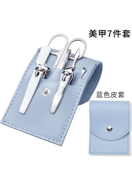 7 Adet-Mavi Gümüş 4/7 Adet Tırnak Kesici Set Paslanmaz Çelik Tırnak Makası Katlanır Çanta ile Set Manikür Kesici Kitleri Makas Güzellik Tırnak Sanat Araçları (Yurt Dışından)
