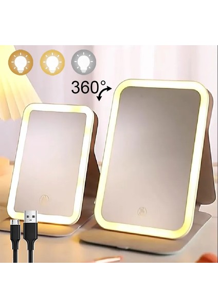 Aj Küçük Mor Taşınabilir Katlanır LED Ayna 360 Yatak Odası Tuvalet Masası Masası Seyahat Aynaları Kadın Makyaj Araçları Ayakta Vanity Miroir Işıkları ile (Yurt Dışından)