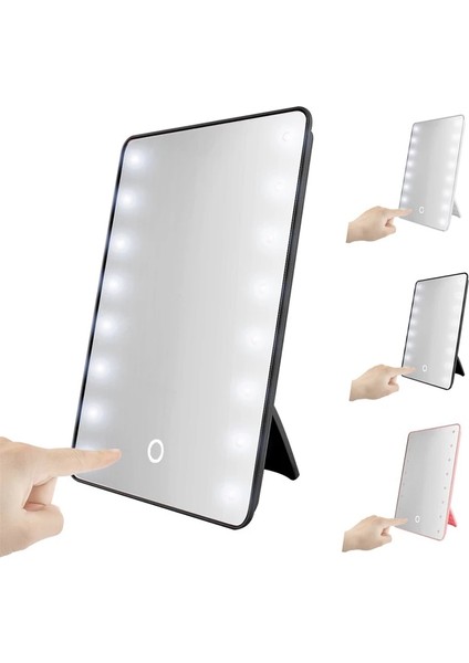 Siyah 16 LED Dokunmatik Ekran Makyaj Aynası 180 Derece Dönen Kozmetik Ayna Masa Üstü Banyo Seyahat Pc Taşınabilir Kozmetik Ayna (Yurt Dışından)