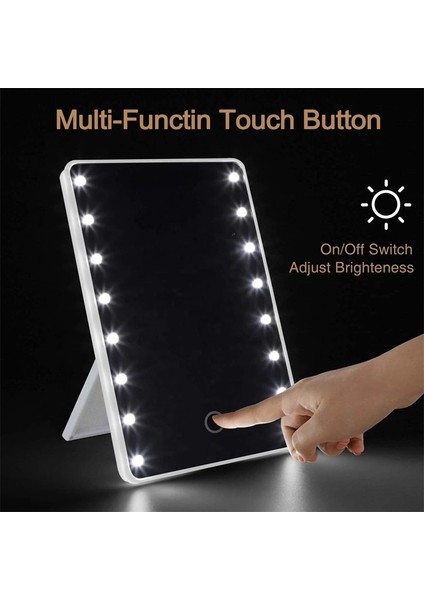 Siyah 16 LED Dokunmatik Ekran Makyaj Aynası 180 Derece Dönen Kozmetik Ayna Masa Üstü Banyo Seyahat Pc Taşınabilir Kozmetik Ayna (Yurt Dışından)