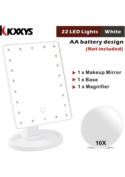 Aa 22 Beyaz 10X 22/16 LED Makyaj Masası Aynası Işık Masaüstü Makyaj Aynası Dokunmatik Anahtarı 10X Büyüteç Küçük Aynalar 180 Rotasyon Banyo Seyahat (Yurt Dışından)