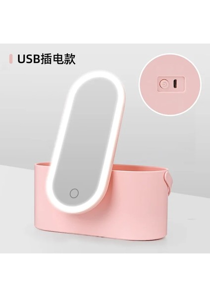 B LED Depolama Makyaj Aynası 3 Renk Taşınabilir Tuvalet Kutusu Saklama Kutusu Ayna Dokunmatik Ekran Ayna USB Şarj Edilebilir Katlanabilir Ayna (Yurt Dışından)