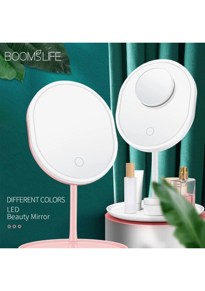 Pembe C LED Makyaj Aynası Işıklı Yüz Aynası Depolama Masaüstü Dönen Işık Makyaj Aynası Ayarlanabilir Dimmer USB Kozmetik Ayna (Yurt Dışından)