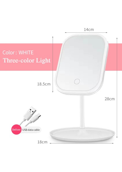 Pembe C LED Makyaj Aynası Işıklı Yüz Aynası Depolama Masaüstü Dönen Işık Makyaj Aynası Ayarlanabilir Dimmer USB Kozmetik Ayna (Yurt Dışından)