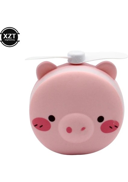 D El Taşınabilir USB Şarj Işıklı Makyaj Masası Aynası Fan ile Yaratıcı Piggy Güzellik Makyaj Aynası (Yurt Dışından)