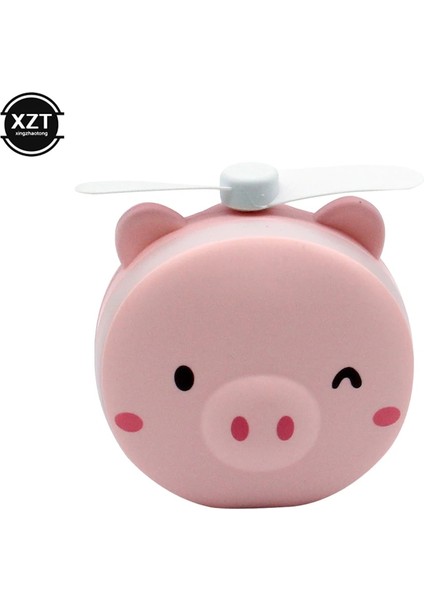 D El Taşınabilir USB Şarj Işıklı Makyaj Masası Aynası Fan ile Yaratıcı Piggy Güzellik Makyaj Aynası (Yurt Dışından)