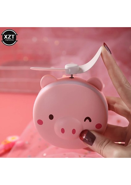D El Taşınabilir USB Şarj Işıklı Makyaj Masası Aynası Fan ile Yaratıcı Piggy Güzellik Makyaj Aynası (Yurt Dışından)