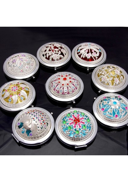 Gümüş Rastgele Renk Vintage Hediyeler El Aynaları Hollow Tavuskuşu Tarzı Cep Aynası Mini Taşınabilir Kompakt Aynalar Kız Çift Taraflı Katlanmış Makyaj Araçları (Yurt Dışından)