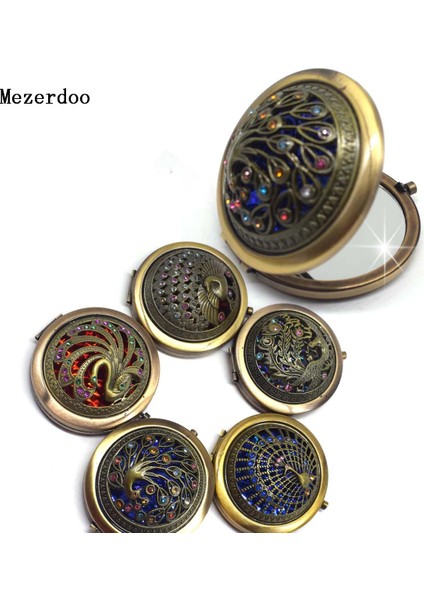 Gümüş Rastgele Renk Vintage Hediyeler El Aynaları Hollow Tavuskuşu Tarzı Cep Aynası Mini Taşınabilir Kompakt Aynalar Kız Çift Taraflı Katlanmış Makyaj Araçları (Yurt Dışından)
