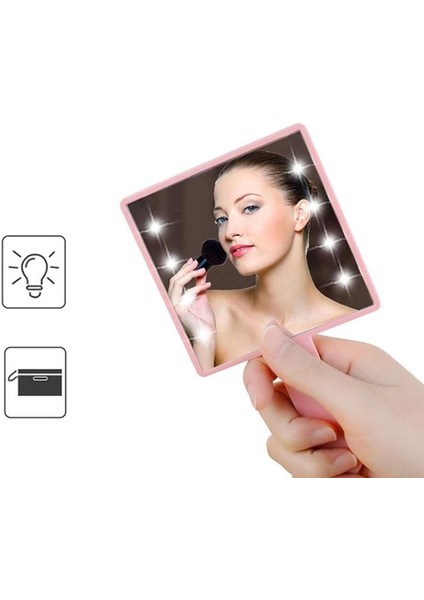 Pembe 01 Makyaj Aynası LED Işık ile 8x LED Boncuklu El Küçük Kare Kozmetik Ayna Hediye Kadın Için Taşınabilir Kompakt Seyahat Için (Yurt Dışından)