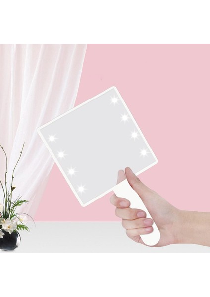 Pembe 01 Makyaj Aynası LED Işık ile 8x LED Boncuklu El Küçük Kare Kozmetik Ayna Hediye Kadın Için Taşınabilir Kompakt Seyahat Için (Yurt Dışından)