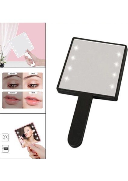 Pembe 01 Makyaj Aynası LED Işık ile 8x LED Boncuklu El Küçük Kare Kozmetik Ayna Hediye Kadın Için Taşınabilir Kompakt Seyahat Için (Yurt Dışından)