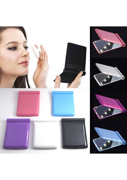 Beyaz 7x7 cm Kadın Küçük Vanity Makyaj Aynaları LED Işık ile El Katlanabilir Çift Taraflı Kompakt Cep El Kozmetik Ayna Güzellik Araçları (Yurt Dışından)
