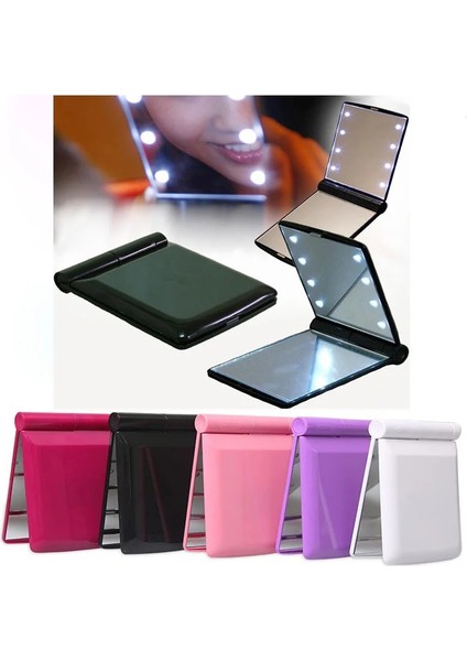 Beyaz 7x7 cm Kadın Küçük Vanity Makyaj Aynaları LED Işık ile El Katlanabilir Çift Taraflı Kompakt Cep El Kozmetik Ayna Güzellik Araçları (Yurt Dışından)