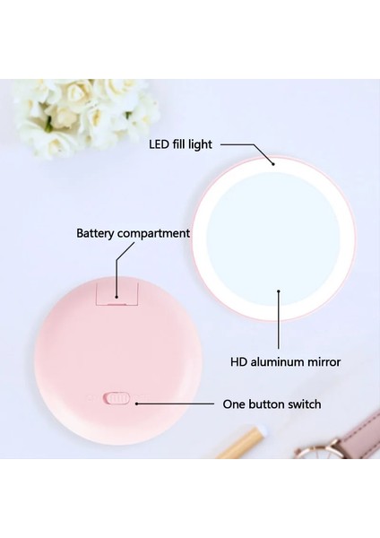 Pembe Taşınabilir Mini LED Makyaj Aynası El Dairesel Seyahat Algılama Aydınlatma Kozmetik Aynalar Kablosuz USB Şarj Makyaj Aracı (Yurt Dışından) fiyatları