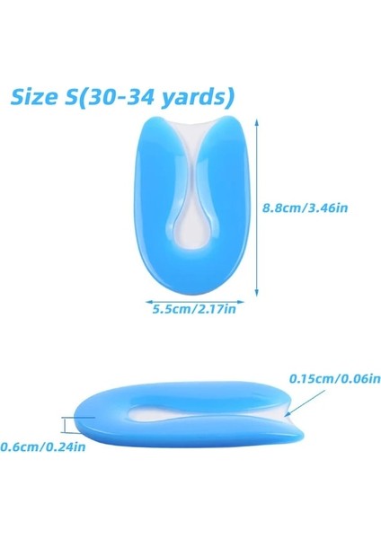 Boyut S (30-34 Yard) 1 Çift Jel Topuk Yastıkları Taban Silikon Ayakkabı Pedi Ayak Bakımı Ekler Ağrıyı Rahatlatmak Plantar Fasiit Koruyucu Spur Destek Tabanlık (Yurt Dışından)