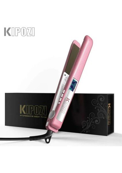 Pembe Ab Kıpozı Saç Düzleştirici Profesyonel Titanyum Düzleştirici Dijital LCD Ekran Düzleştirici Tarak Saç Bigudi Güzellik Bakımı Curling Demir (Yurt Dışından)