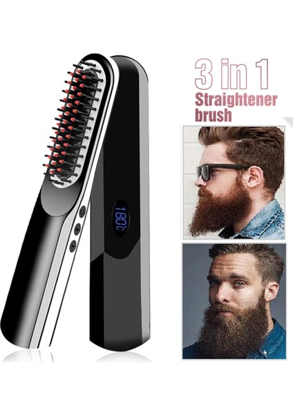 Sakal Düzleştirici Ingiltere Kablosuz Erkekler Hızlı Sakal Düzleştirici Saç Stili Tarak LCD Çok Fonksiyonlu Akülü USB Şarjlı Saç Düzleştirme Fırçası (Yurt Dışından) fiyatları