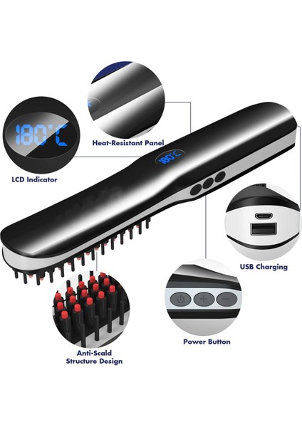 Sakal Düzleştirici Ingiltere Kablosuz Erkekler Hızlı Sakal Düzleştirici Saç Stili Tarak LCD Çok Fonksiyonlu Akülü USB Şarjlı Saç Düzleştirme Fırçası (Yurt Dışından) fırsatları