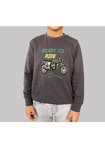 Uzun Kollu Bisiklet Baskılı Sweatshirt