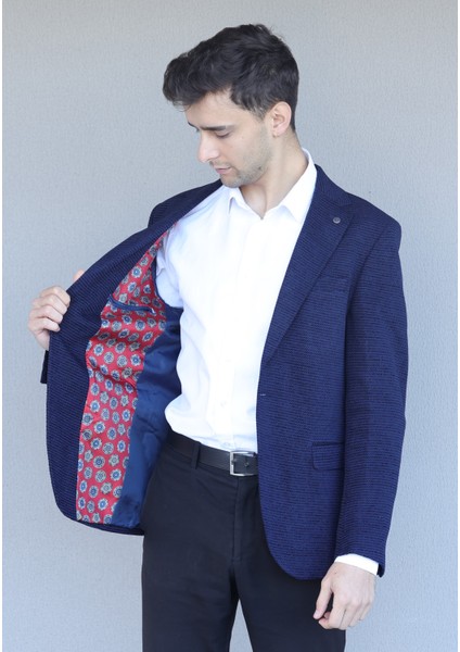 Vad Lacivert Petek Dokulu Erkek Blazer Spor Ceket modelleri