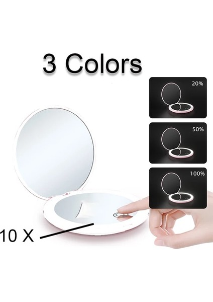 10 Kez Beyaz 3 Renk 10 Kez Mini Ayna Taşınabilir Işıklar 2 Taraflı LED USB Dış Mekan El Katlanabilir Cep Makyaj Güzellik Kozmetik Aracı Kadınlar Için (Yurt Dışından)