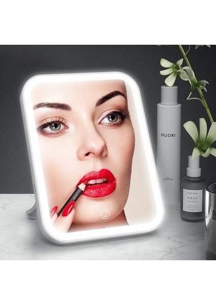 Pembe LED Makyaj Aynası Dokunmatik Ekran 3 Işık Taşınabilir Ayakta Katlanır Vanity Ayna 5x Büyüteç Kompakt Kozmetik Ayna (Yurt Dışından)