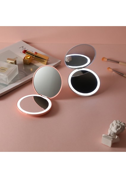 Pembe Зеркало Mini Taşınabilir USB Şarj Büyüteç Ayna Kozmetik Aracı LED Işık Aydınlık Makyaj Aynası Зеркало Для Макияжа (Yurt Dışından)