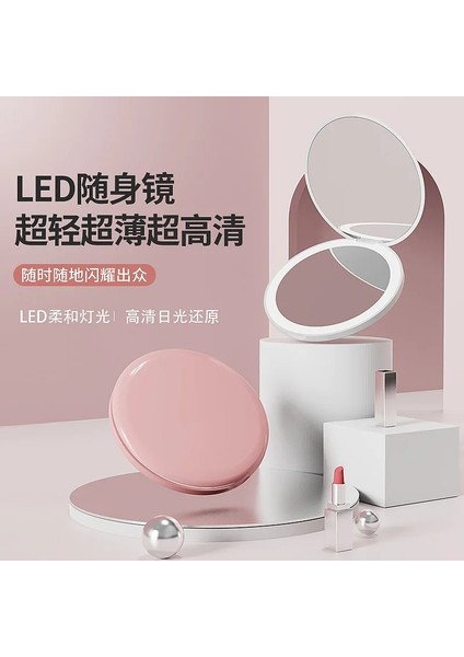 Pembe Зеркало Mini Taşınabilir USB Şarj Büyüteç Ayna Kozmetik Aracı LED Işık Aydınlık Makyaj Aynası Зеркало Для Макияжа (Yurt Dışından)