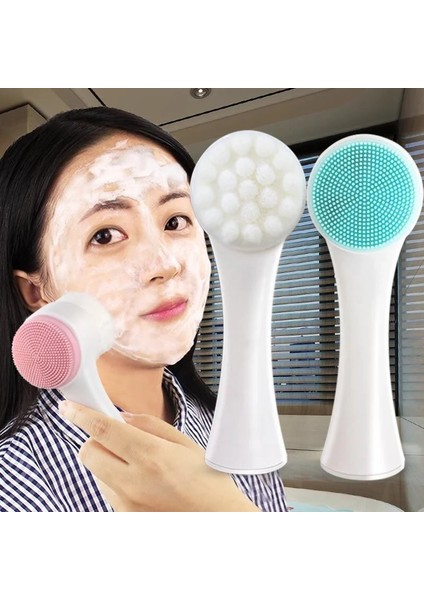 Mavi 1 Adet Silikon Yüz Temizleme Fırçası Manuel Yüz Masajı Temizleme Fırçası Yumuşak Kıllar Kadın Kızlar 3D Çift Taraflı Yüz Fırçaları (Yurt Dışından)