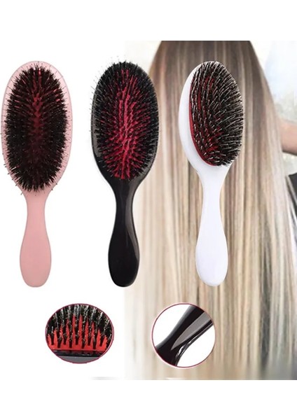 Metalik Gümüş 1 Pc Oval Domuzu Kıl ve Naylon Saç Tarak Mini Anti-Statik Saç Derisi Masaj Tarak Saç Fırçası Salon Saç Bakım Fırçası Şekillendirici Aracı (Yurt Dışından)