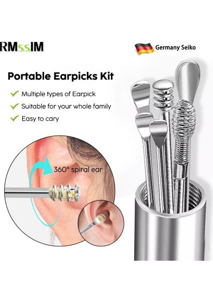 6 Adet/takım Kulak Temizleyici Seti Kulak Tıkacı Kulak Kiri Sökücü Kulak Kaşığı Küret Kulak Temizleme Spiral Earpick Kolay Kulak Kirini Temizleme Piercing Kiti (Yurt Dışından)