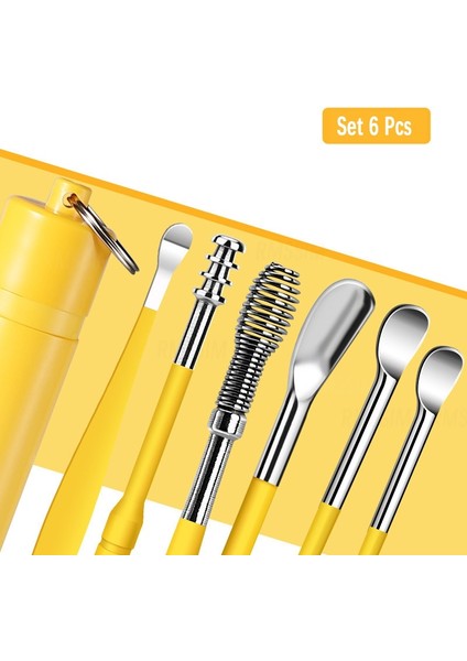 6 Adet/takım Kulak Temizleyici Seti Kulak Tıkacı Kulak Kiri Sökücü Kulak Kaşığı Küret Kulak Temizleme Spiral Earpick Kolay Kulak Kirini Temizleme Piercing Kiti (Yurt Dışından)