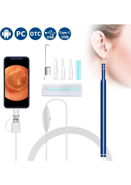 20 Parça - Mavi Kulak Temizleme Endoskopu 3'ü 1 Arada USB Hd Görsel Otoskop Borescope Kulak Kaşığı 5.5mm Mini Kamera Android Pc Typec Kulak Temizleme Çubuğu Sağlık Hizmeti (Yurt Dışından)