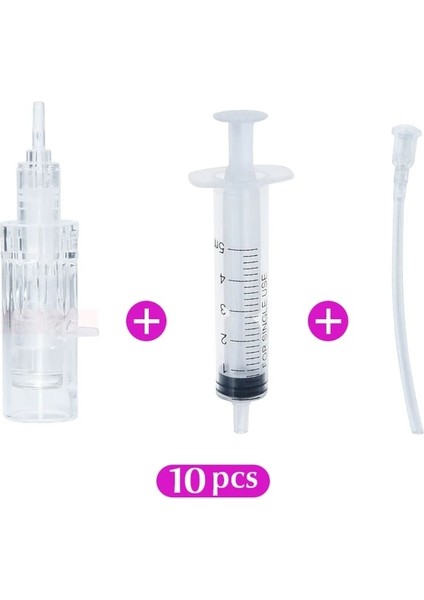 Yuvarlak Nano Derma Kalemi Mym Kartuşu 10 Adet ve Şırınga Tüpü 10 Adet Otomatik Serum Iğnesiz Vida Uçları 2'si 1 Arada Meso Kalem F8S Için Çalışır (Yurt Dışından)