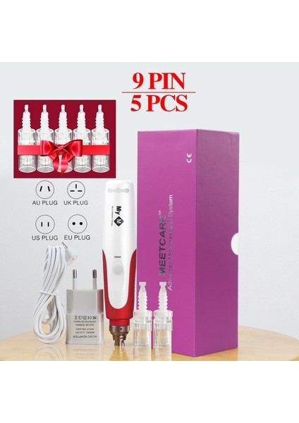 Kutu ile 5 Adet 9pin Mym Derma Microneedle Kalem Süngü Kartuş Iğne Kablolu Mikro Rulo Damga Pul Pul Gözenekleri Küçültmek Için Microneedling Kalem Temizleme (Yurt Dışından)