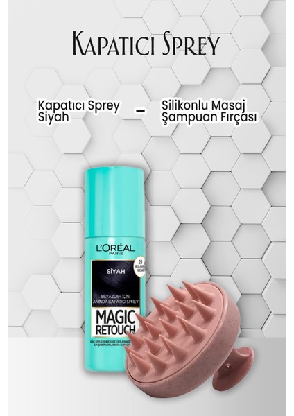 Loreal Paris Kapatıcı Saç Sprey Siyah 75 ml ve Silikonlu Şampuan Fırçası Pembe