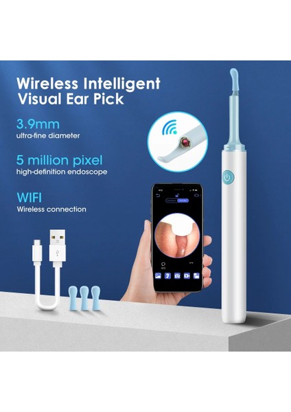 Beyaz 3.9mm Kablosuz Akıllı Mini Kamera Wifi Görsel Kulak Kiri Temizleyici Kaşık Endoskop Otoskop Android iPhone Kulak Kirini Temizleme Earpick Aracı (Yurt Dışından) modelleri