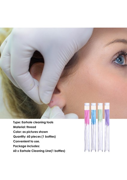 Yeşil 60 Adet Taşınabilir Tek Kullanımlık Kulak Piercing Temizleyici Bitkisel Çözüm Diş Ipi Kulak Deliği Sonrası Bakım Aracı Seti Piercing Temizleme Hattı (Yurt Dışından)
