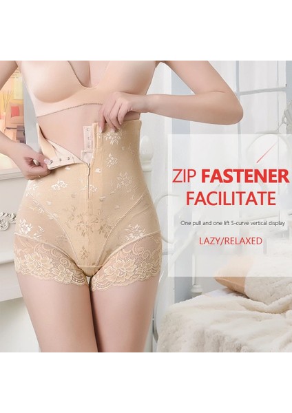 Xl Kadın Kontrol Shapewear Fermuarlı Yüksek Bel Karın Sıkma Pantolon Karın Masajı Için Nefes Elastik Yumuşak Dantel (Yurt Dışından)